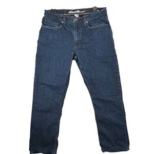 Eddie Bauer Mens Straight Fit Flannel Lined Denim Jeans Dark Wash 32x27  Blue